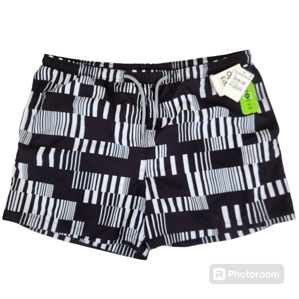 NEW Nordstrom Open Edit Black Static Bar Drawstring Waistline Board Shorts XL